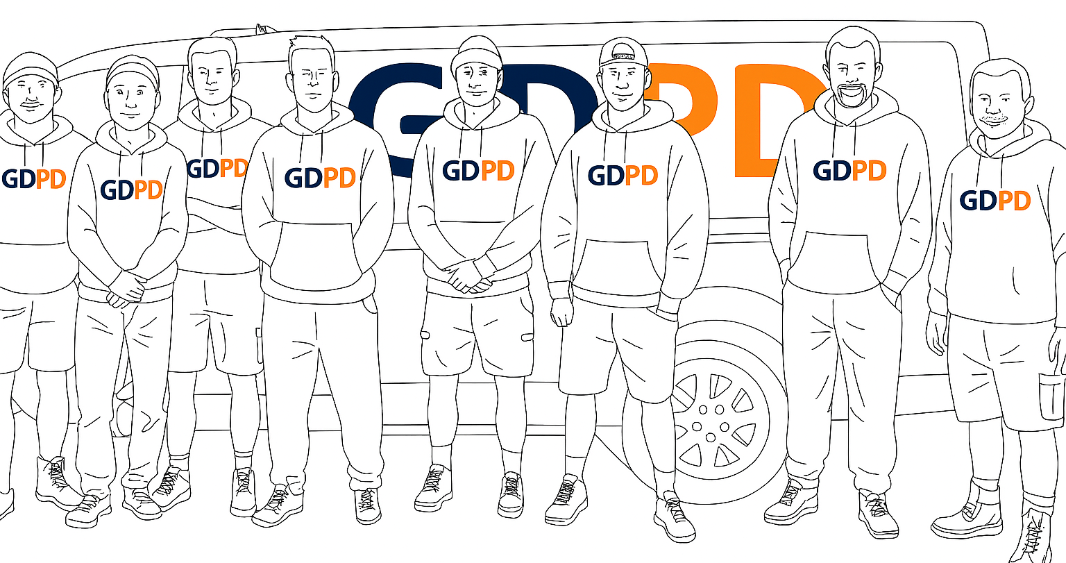 Group photo of Gary Dyer Painters team members in work uniforms